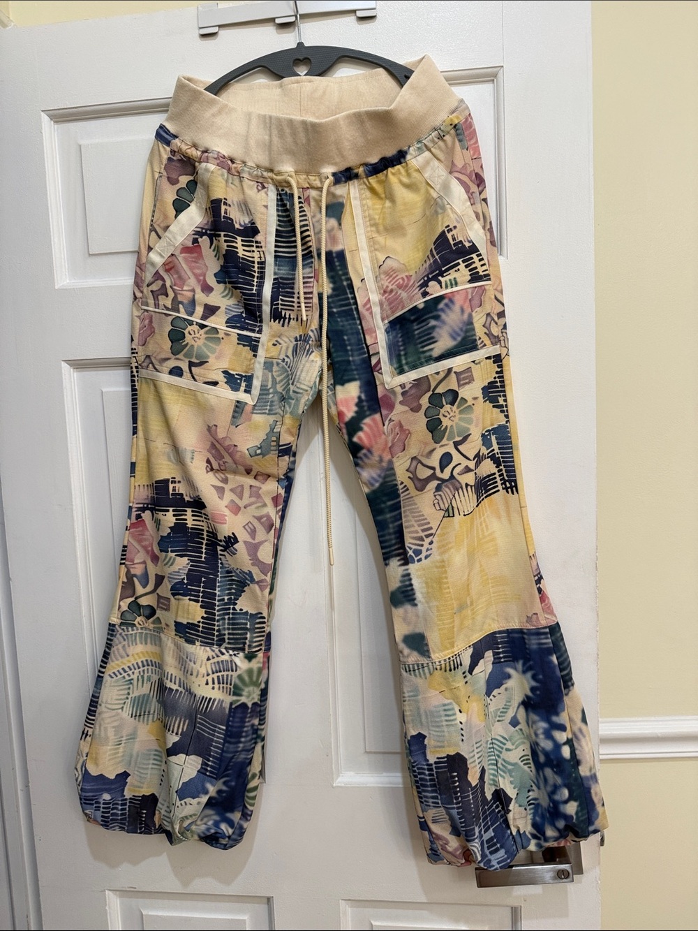Free People Multi-Color Printed Track Pants - Cream, Navy, Pink